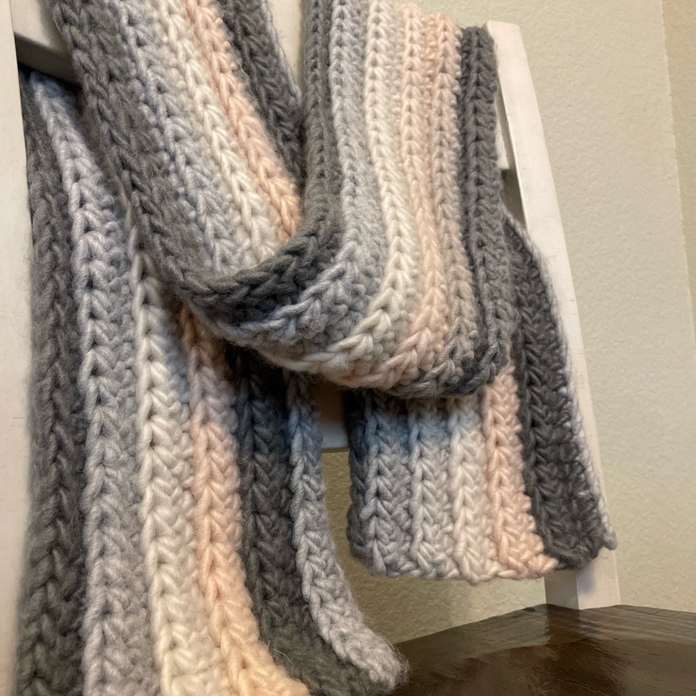 Handmade gray crochet wool blend scarf